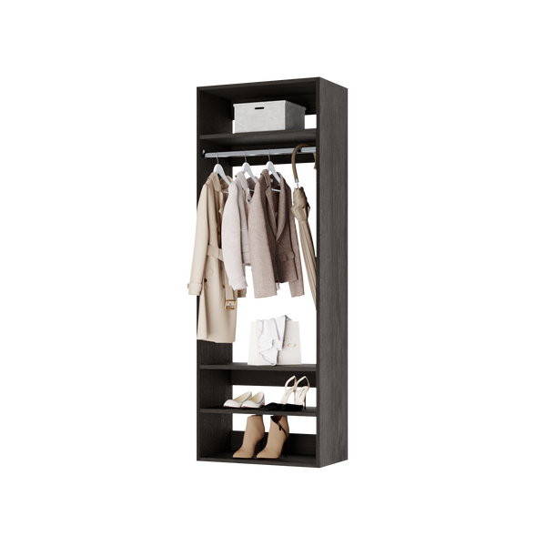 Vertical Hanging Tower Closet Storage Solution Organizer Accessory Kit with  Clothes Rod and 2 Open Shelves, Truffle