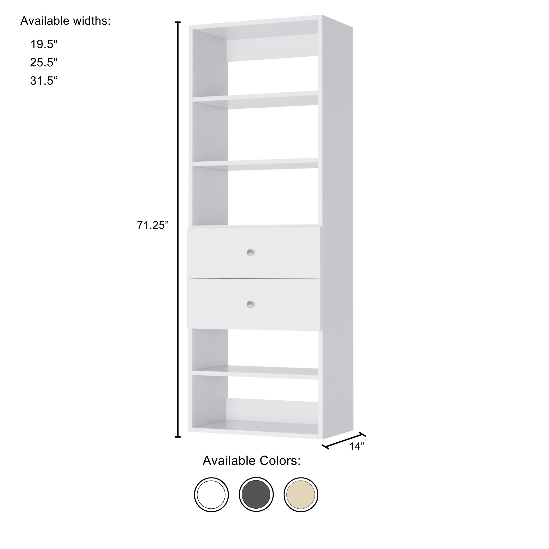 ClosetMaid 165100 Decorative Storage Tower Bookcase with Drawer, White (2  Pack)